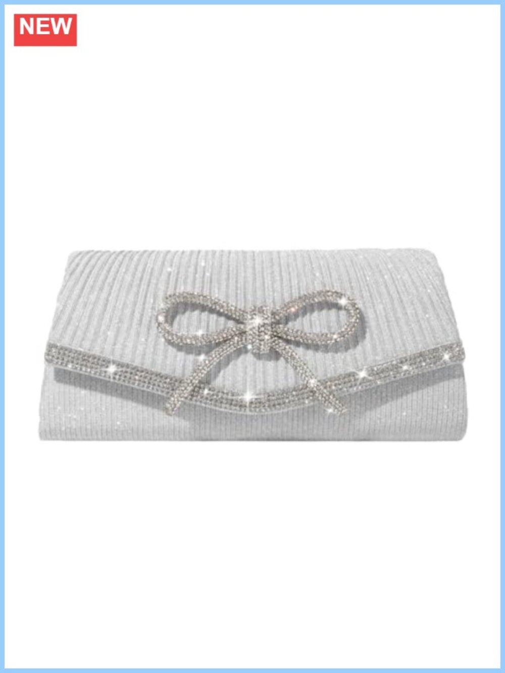 Sparkly Rhinestone Bow Evening Clutch with Chain Crossbody Strap